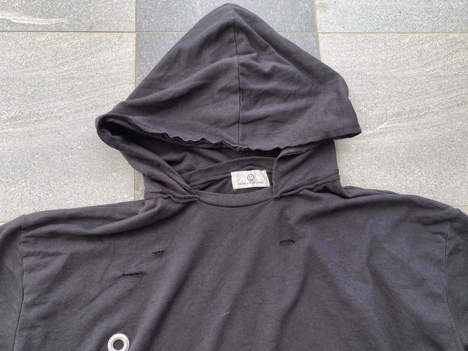 Japanese Brand World Wide Love Oversized Distressed Ring Cropped Hoodie Size US XXL / EU 58 / 5 - 4 Thumbnail