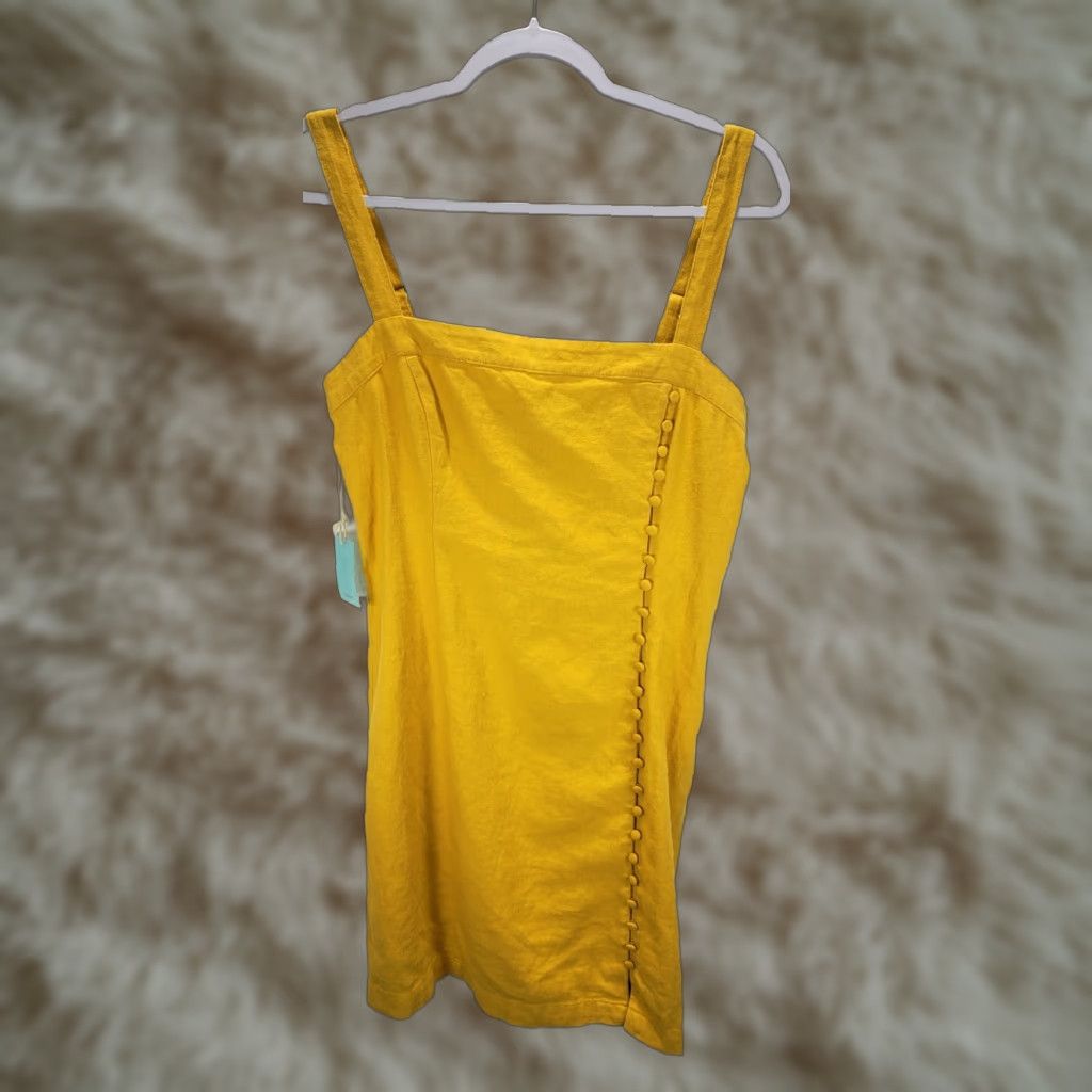 Forever 21 FOREVER 21 Sunny Spot Mustard Mini Dress Linen Rayon Sleeveless Button Front Zip M NWT Womens Sundress Size M / US 6-8 / IT 42-44 - 1 Thumbnail