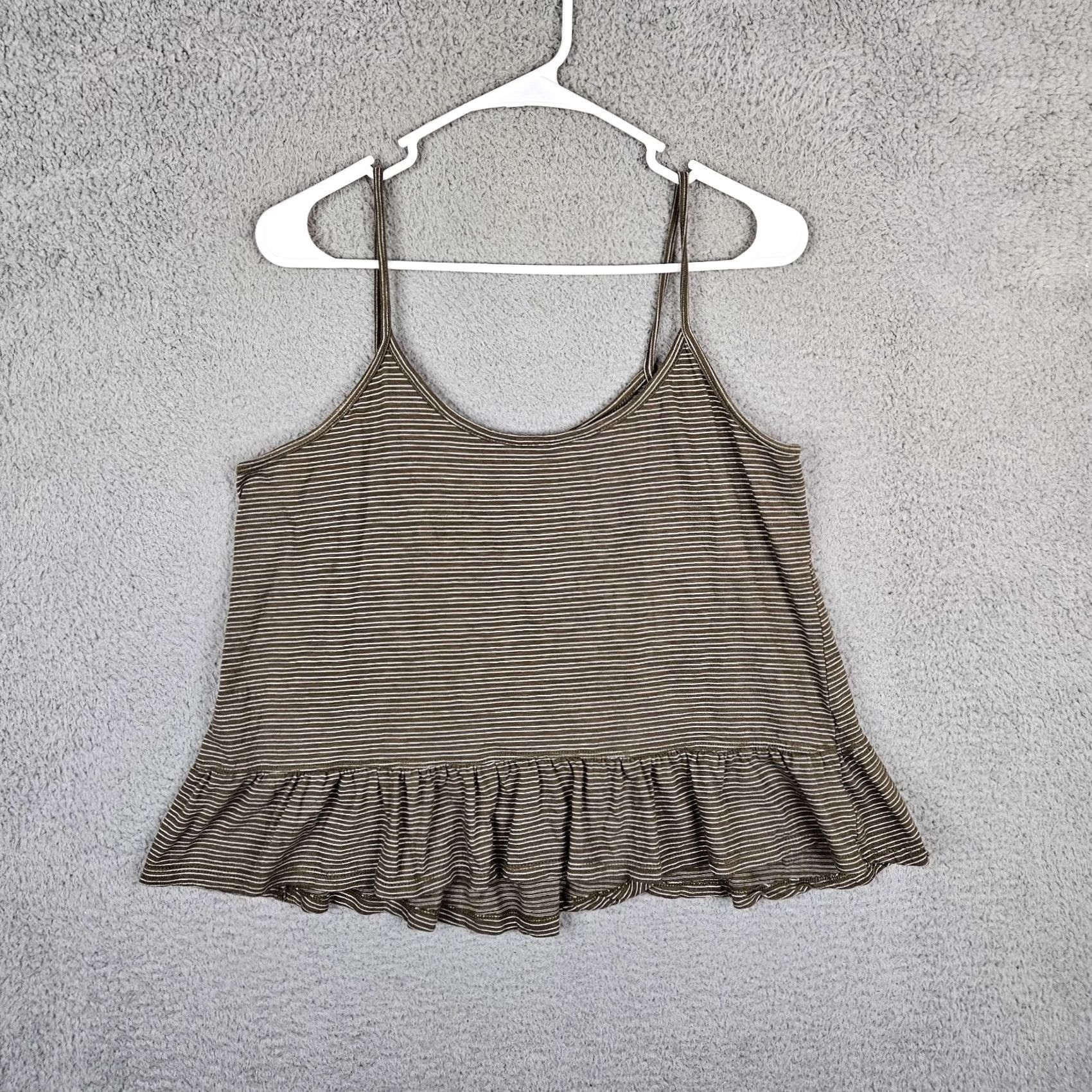 Anthropologie VINTAGE Anthropologie Women’s Brown White Stripes Ruffle Tank Top Size S Size S / US 4 / IT 40 - 5 Thumbnail