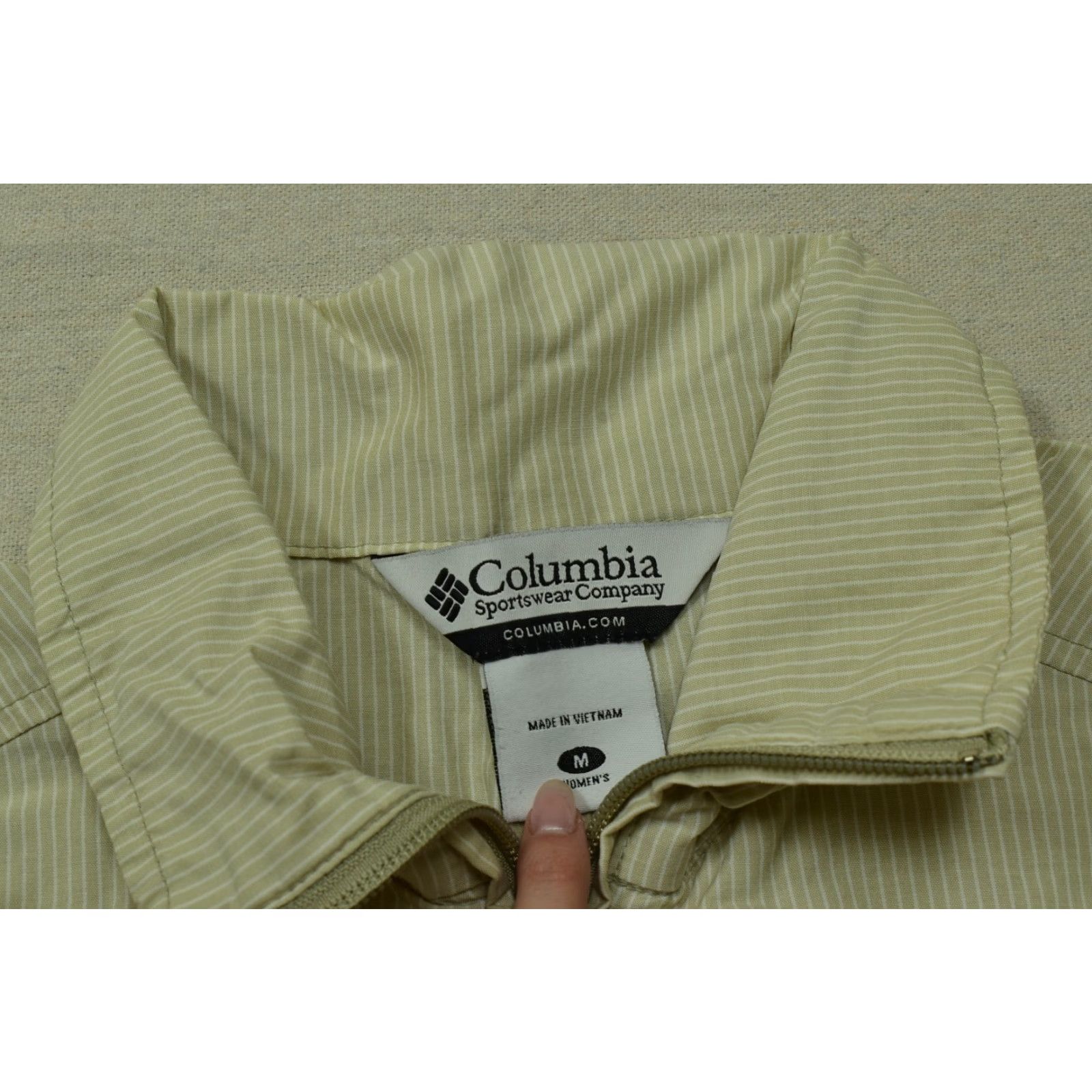 Vintage Columbia Jacket Beige Full Zip Womens M Cotton Blend Omni Shade Striped Basic Jacket Size M / US 6-8 / IT 42-44 - 7 Thumbnail