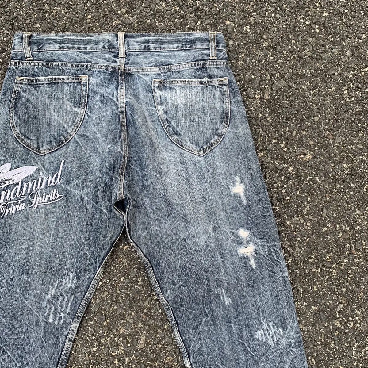 Japanese Brand STORM FADING RARE💥ORIRIN JEANS GRANDMIND Ripped Denim Pants Size US 33 - 12 Thumbnail