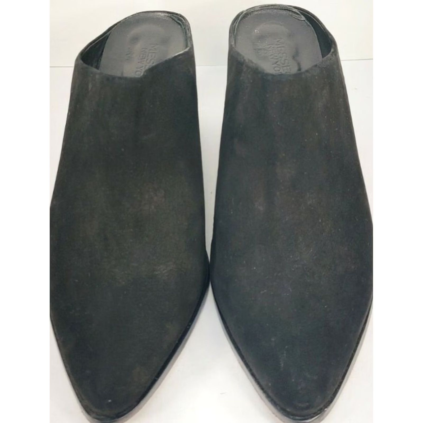Vintage Messeca New York Women's Size 7 Black Suede Mule 2.75" Block Heel Pointed Toe Shoes Size US 7 / IT 37 - 5 Thumbnail