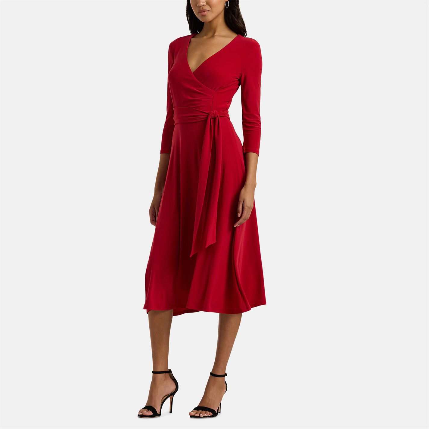 Lauren Ralph Lauren o1g2r1mq0825 Surplice Jersey Dress in Festive Red Size XS / US 0-2 / IT 36-38 - 4 Thumbnail
