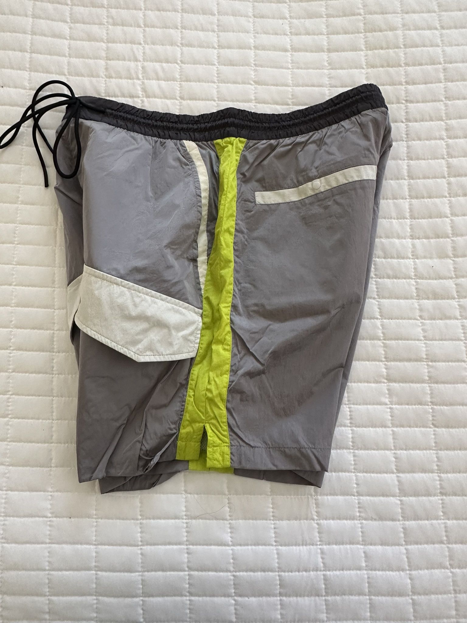 Kith Wrinkle Nylon Boreum Cargo Short Grey Silver Green Neon