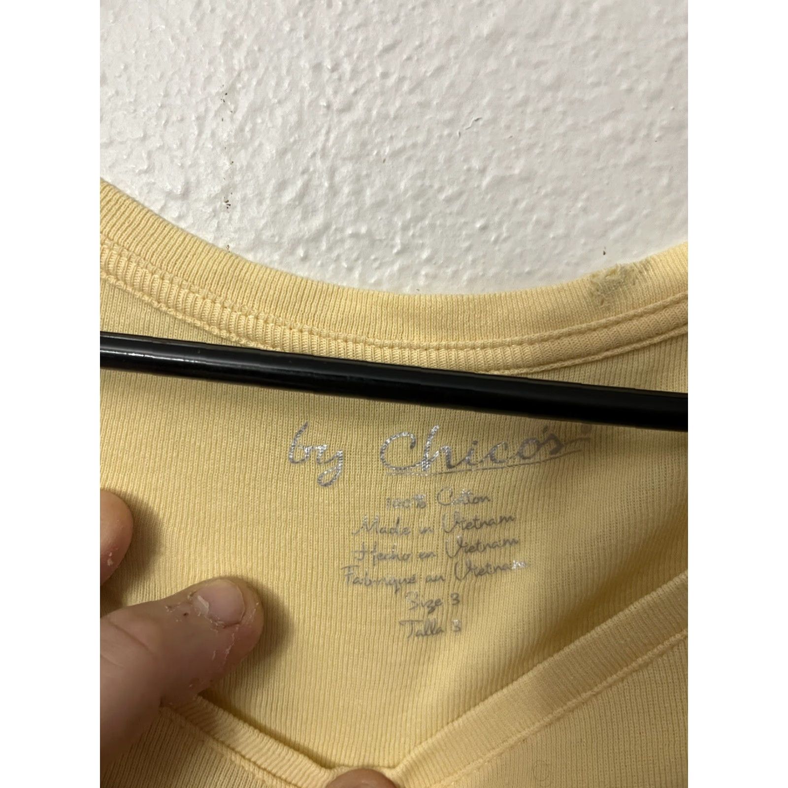 Vintage Chico's T-Shirt Women's 3 Yellow Round Neck Short Sleeve Solid Cotton Tee Size XS / US 0-2 / IT 36-38 - 3 Thumbnail