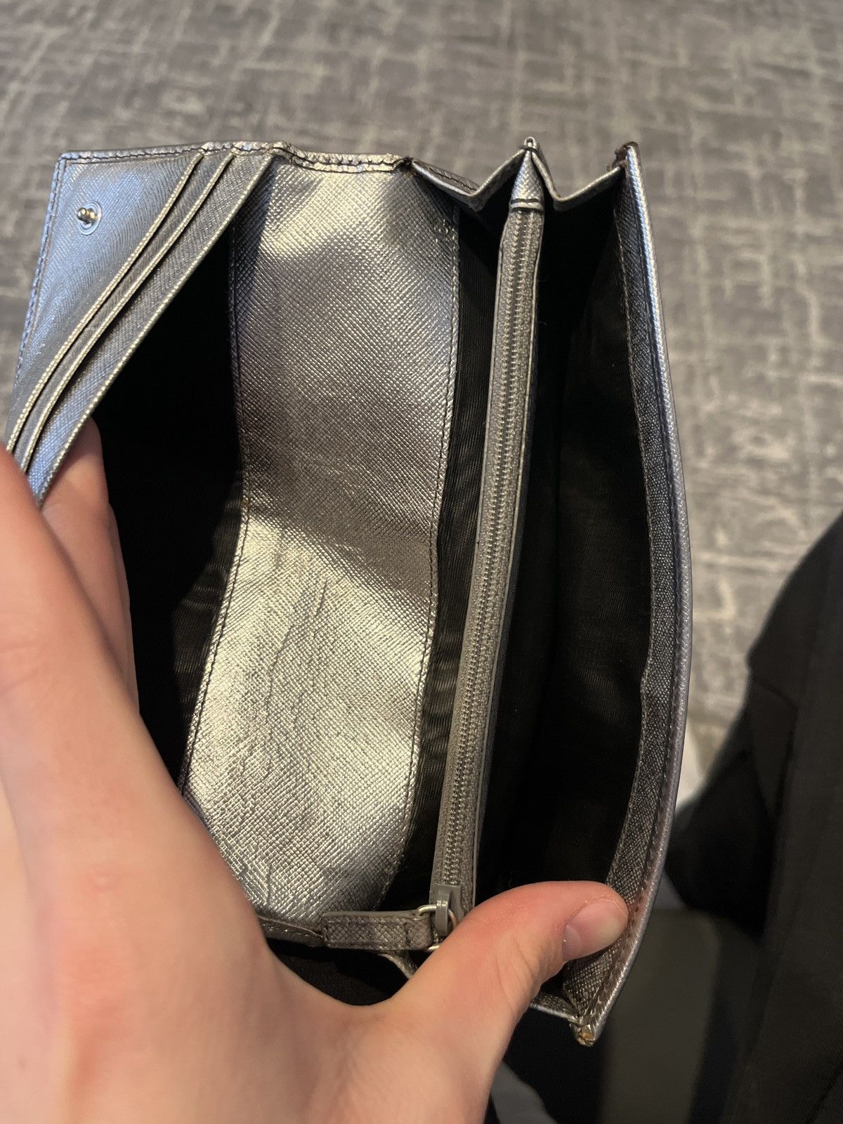 Prada Prada Metallic Silver Saffiano Leather Wallet Size ONE SIZE - 2 Thumbnail