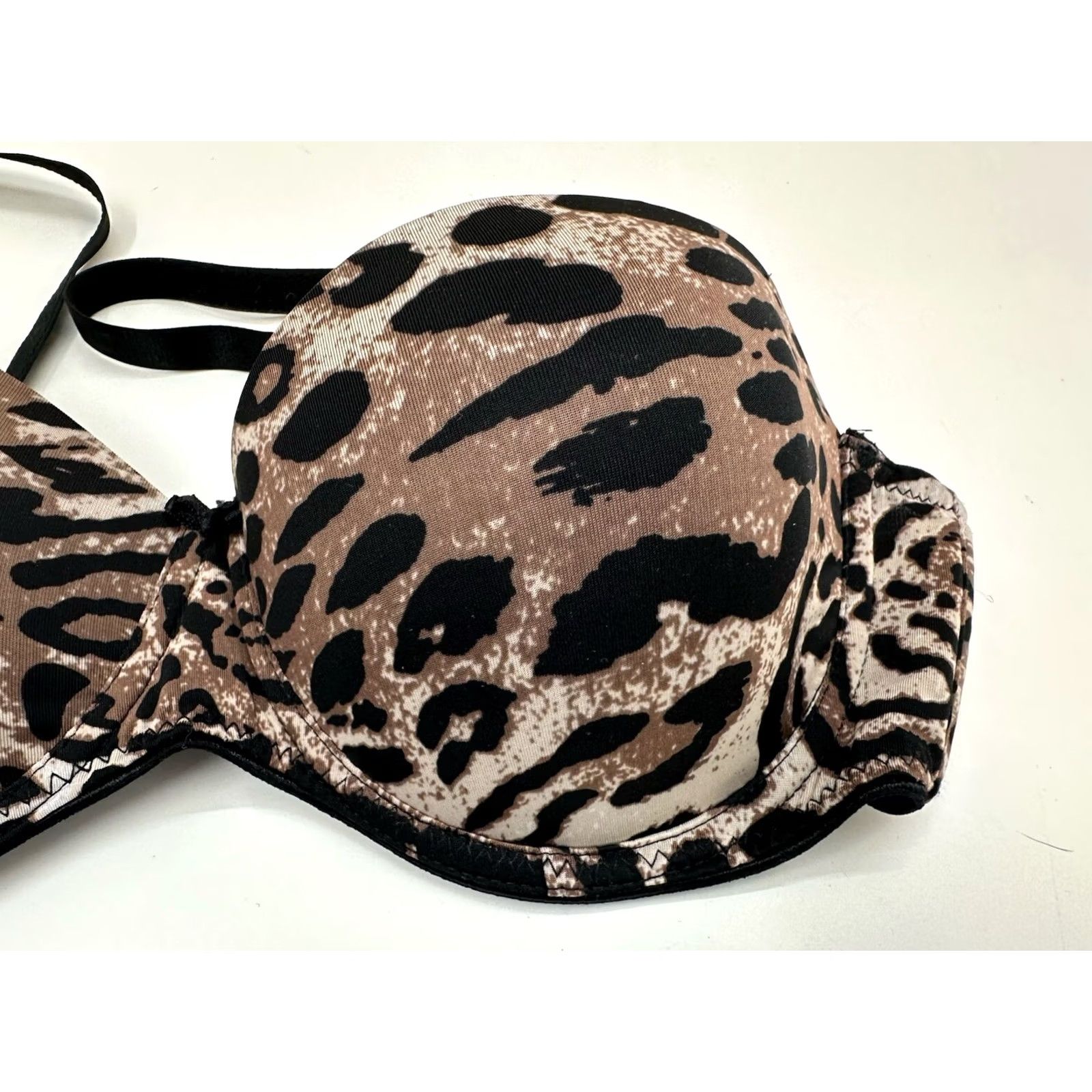 Vintage Unknown Brand Womens Bra 34C Brown Animal Print Padded Adjustable T-Shirt Bra Womens 34C Size ONE SIZE - 2 Thumbnail