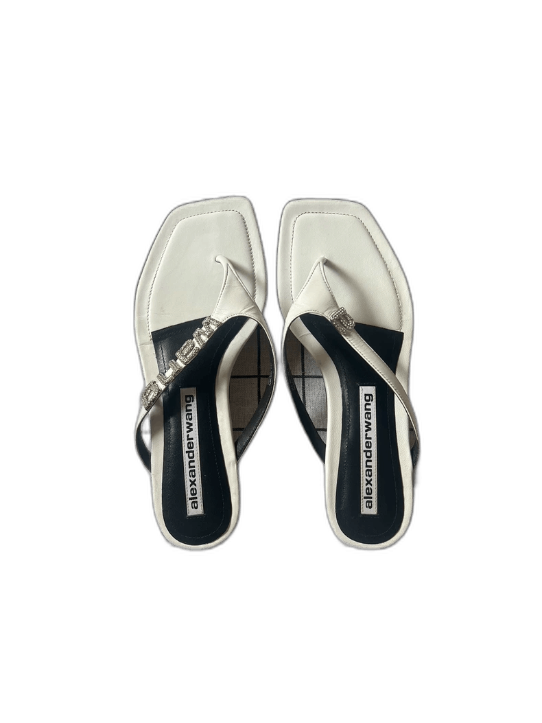Alexander Wang Thong Sandals With Rhinestone Detail in White, Women's (Size 7)