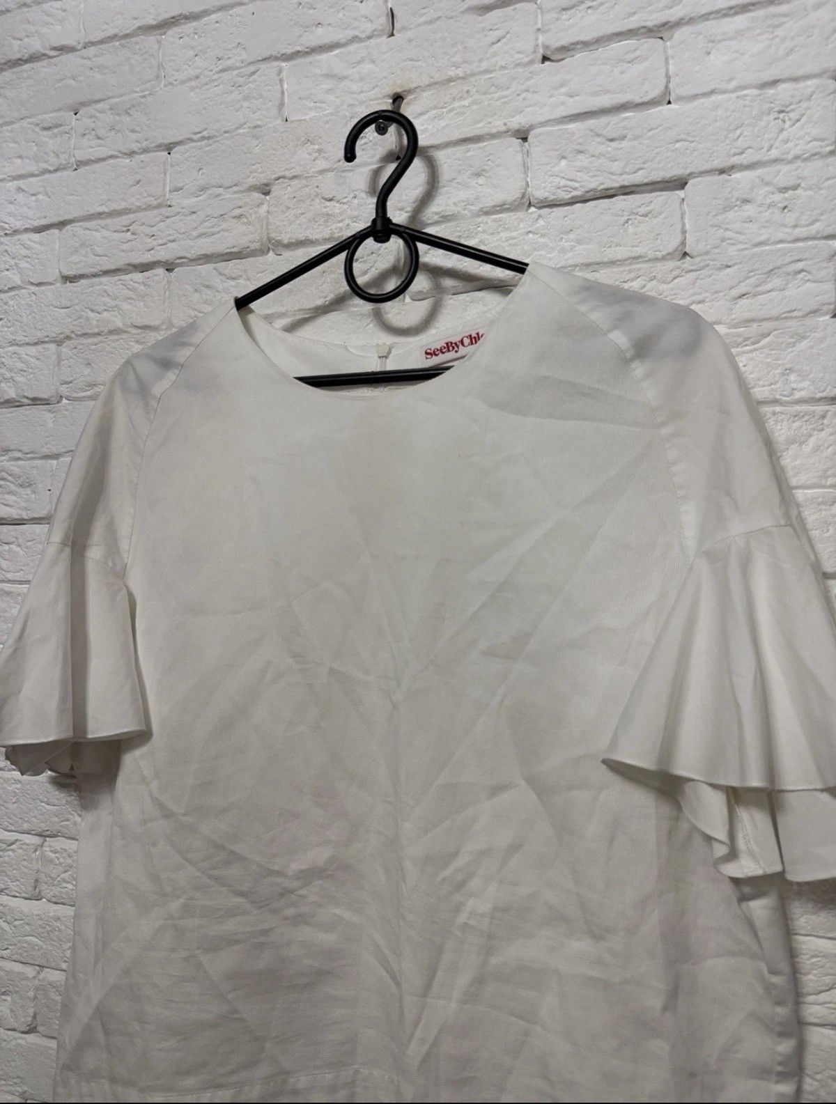 See by Chloe See By Chloe Ruffle Sleeve Blouse Asymmetrical Hem Sz M Size M / US 6-8 / IT 42-44 - 2 Thumbnail