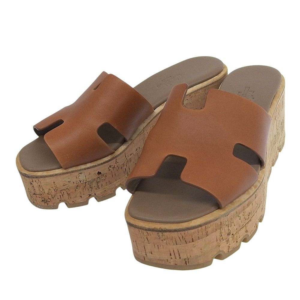 Hermes Hermes Hermes Eze Leather Platform Sandals Leather Shoes DUTY FREE for USA Size ONE SIZE - 1 Thumbnail