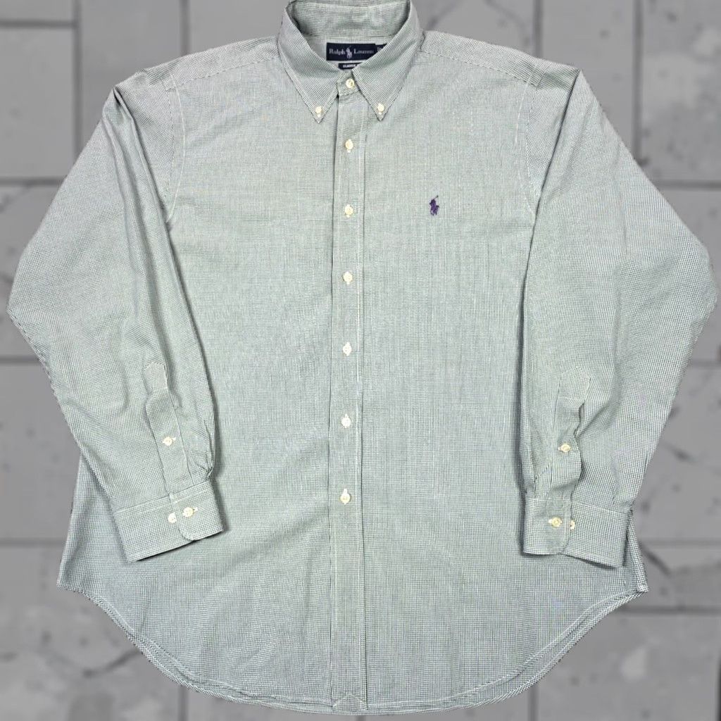 Polo Ralph Lauren Polo Ralph Lauren Button-Up Shirt Check Long Sleeve 17-34/35 Green Pony Vintage Mens Regular Size XS- Large Size US XL / EU 56 / 4 - 1 Thumbnail