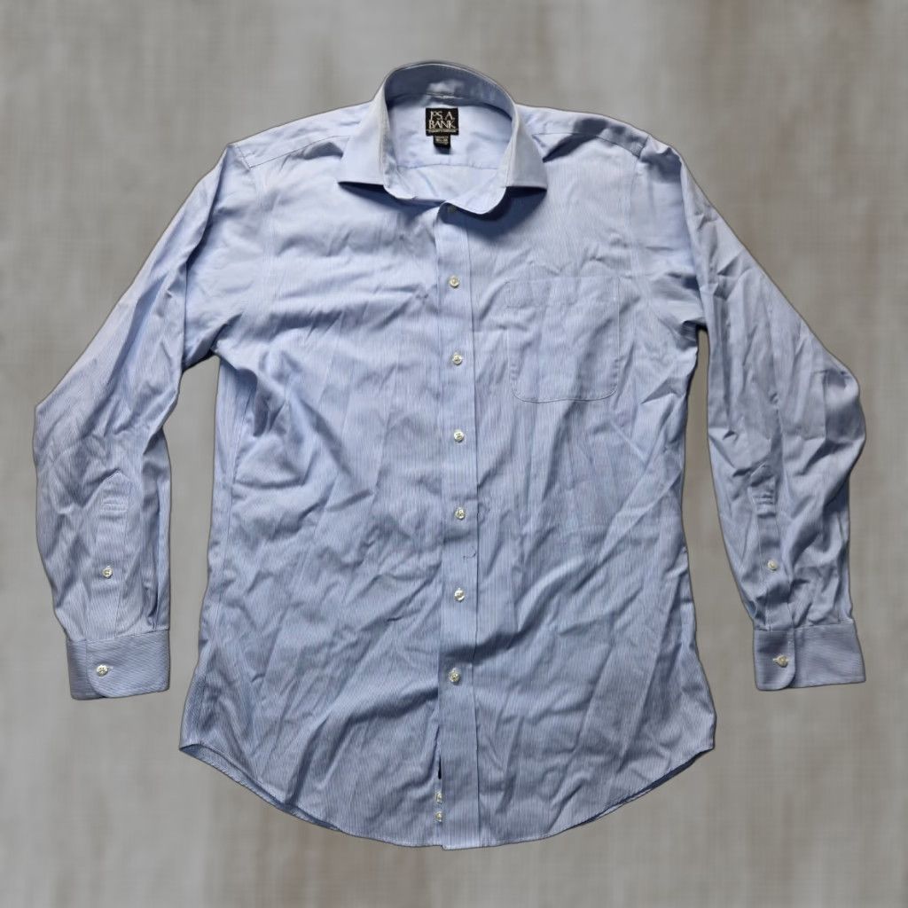 Jos. A. Bank Jos A Bank Shirt Button-Up Striped Long Sleeve 15.5 34 Blue Cotton Men Regular Travel Business Casual Workwear Vintage No Size US M / EU 48-50 / 2 - 1 Thumbnail