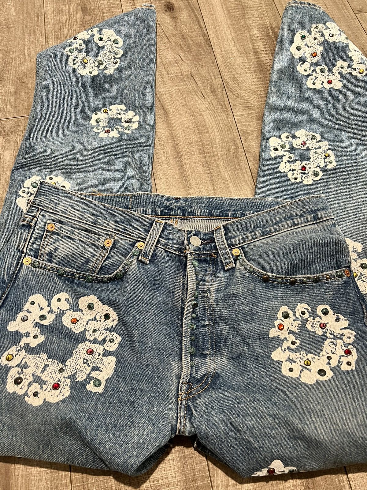 DENIM TEARS × Designer Denim Tears Rhinestone Cotton Wreath Jeans Size US 31 - 6 Thumbnail