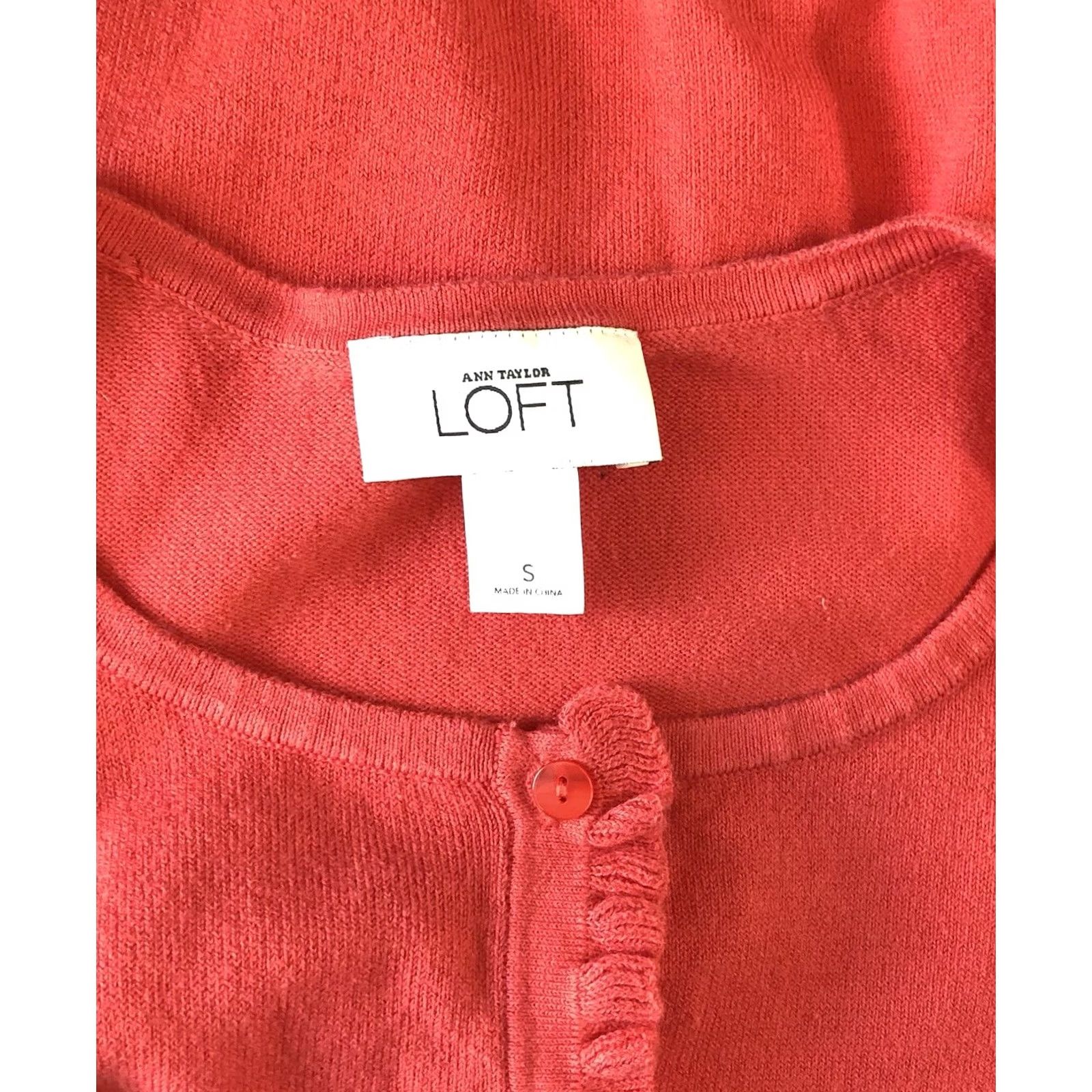 Loft LOFT Ann Taylor Cardigan Sweater S Orange Button Crochet Ruffles Cottage Preppy Casual Women Size S / US 4 / IT 40 - 4 Thumbnail