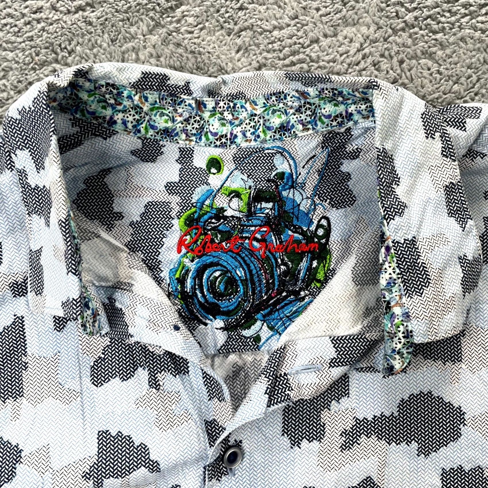 Robert Graham Robert Graham Shirt Mens XXXL Blue Camo Cotton Short Sleeve Button Up Size US XXL / EU 58 / 5 - 2 Thumbnail