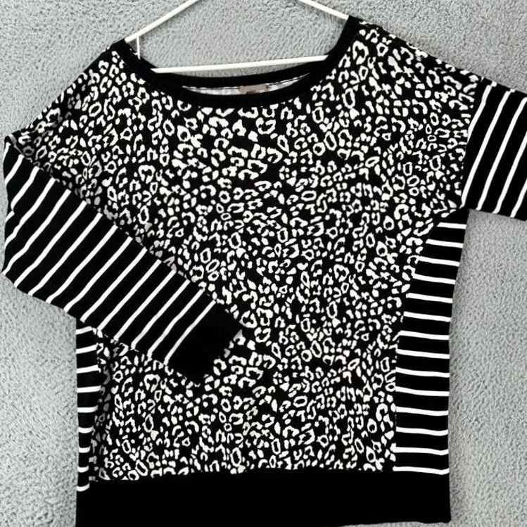 Vintage Chicos Sweater Womens 3 Black White Leopard Nylon Blend Boat Neck Pullover NEW Size S / US 4 / IT 40 - 3 Thumbnail