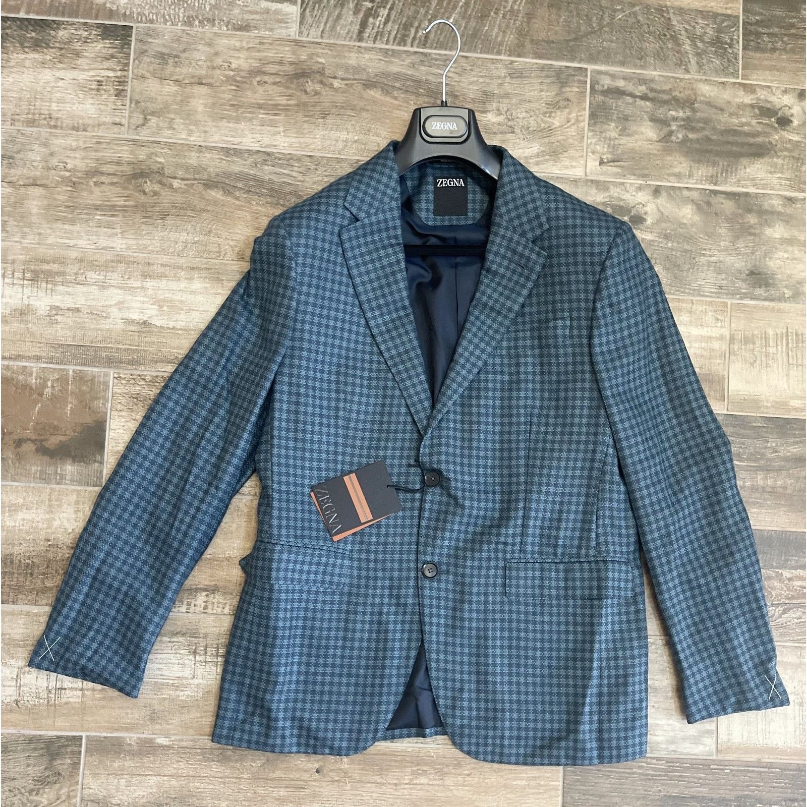 Ermenegildo Zegna $4595 NWT ZEGNA Blue Micro Check Cashmere Sport Coat 52(42)R Size 42R - 1 Thumbnail