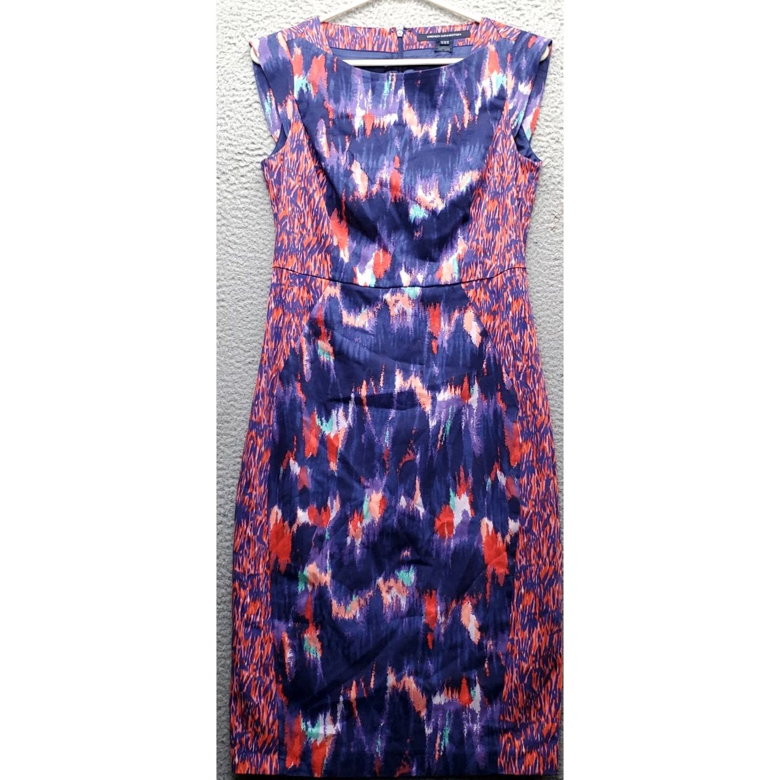 French Connection French Connection Women 8 Multicolor Ikat Lined Cap Sleeve Back Zip Sheath Dress - White? No, Size M / US 6-8 / IT 42-44 - 2 Thumbnail