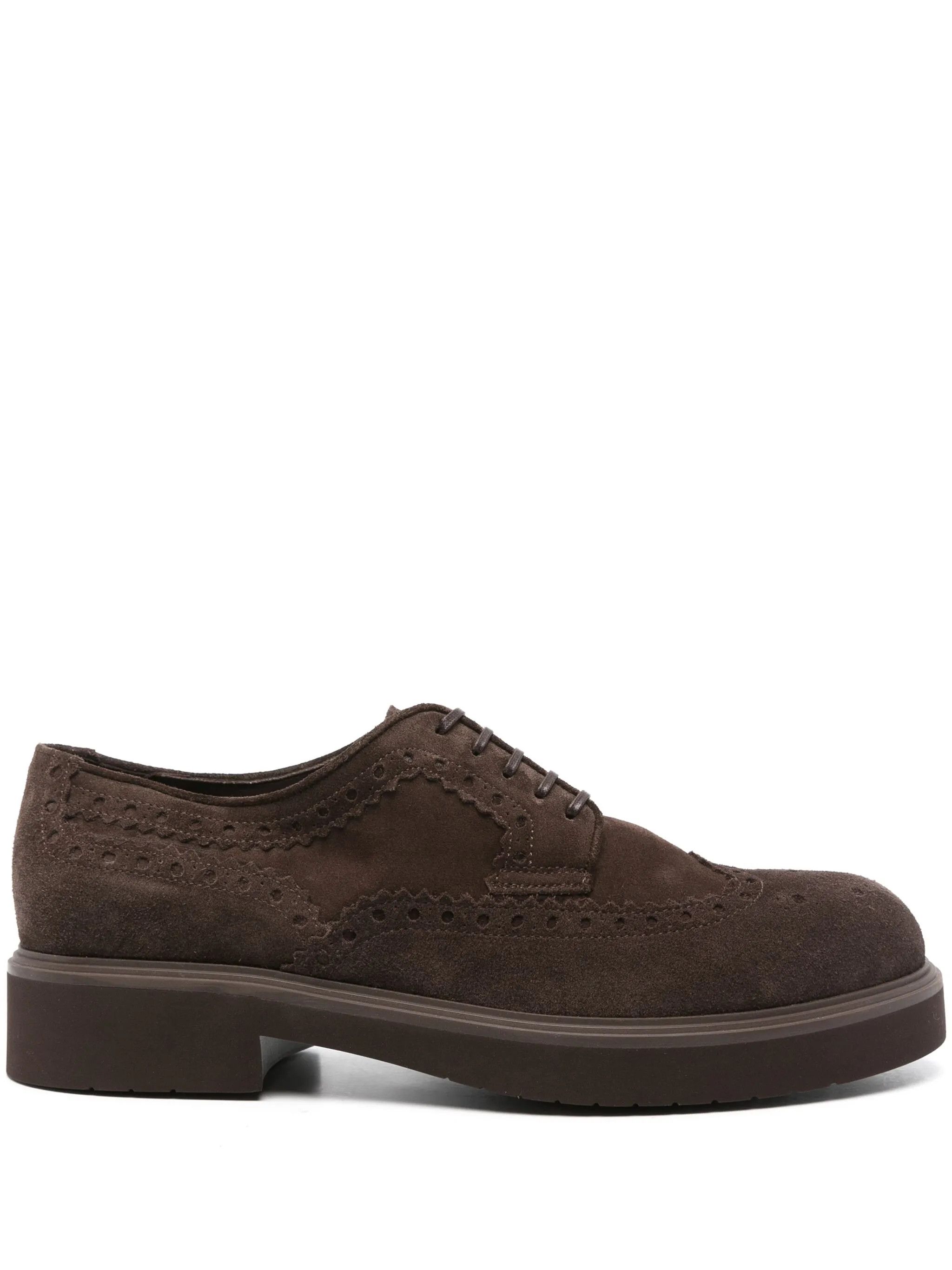 Salvatore Ferragamo o1s1rm0126 Perforated Detailing Derby Shoes in Coffee Brown Size US 11 / EU 44 - 1 Thumbnail
