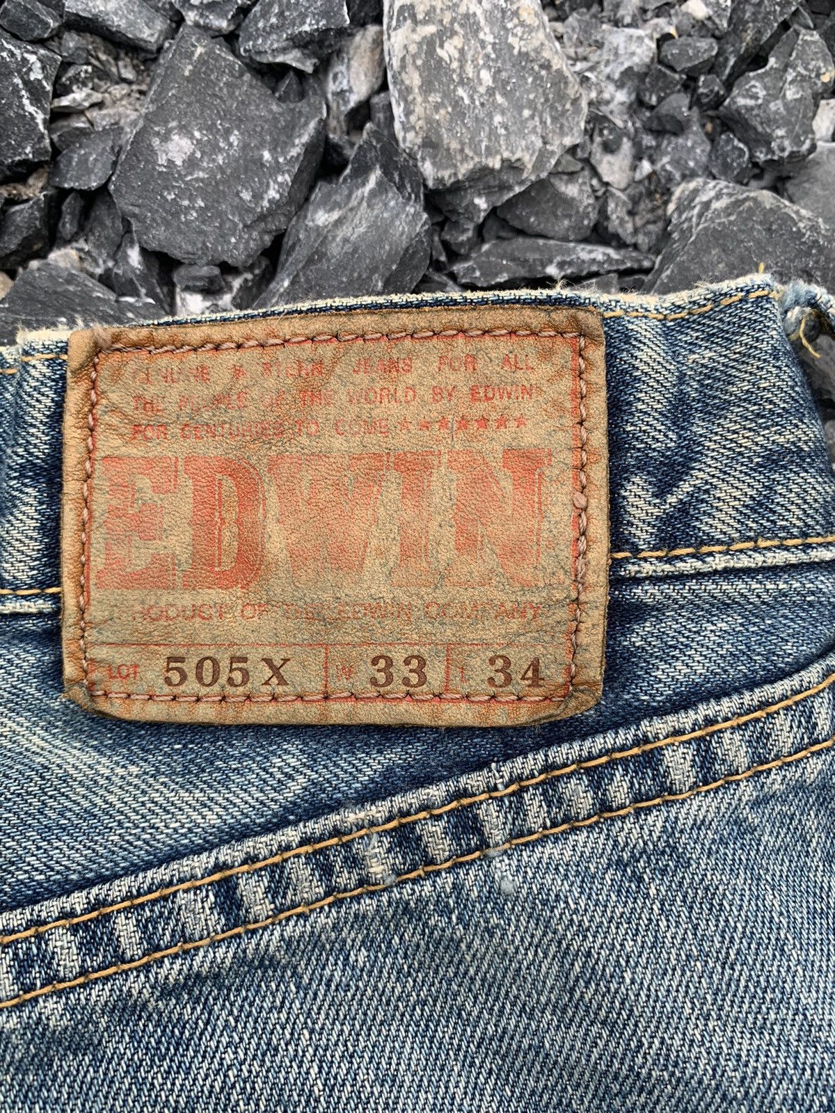 VINTAGE EDWIN 505X BAGGY SELVEDGE FADED DISTRESSED DENIM