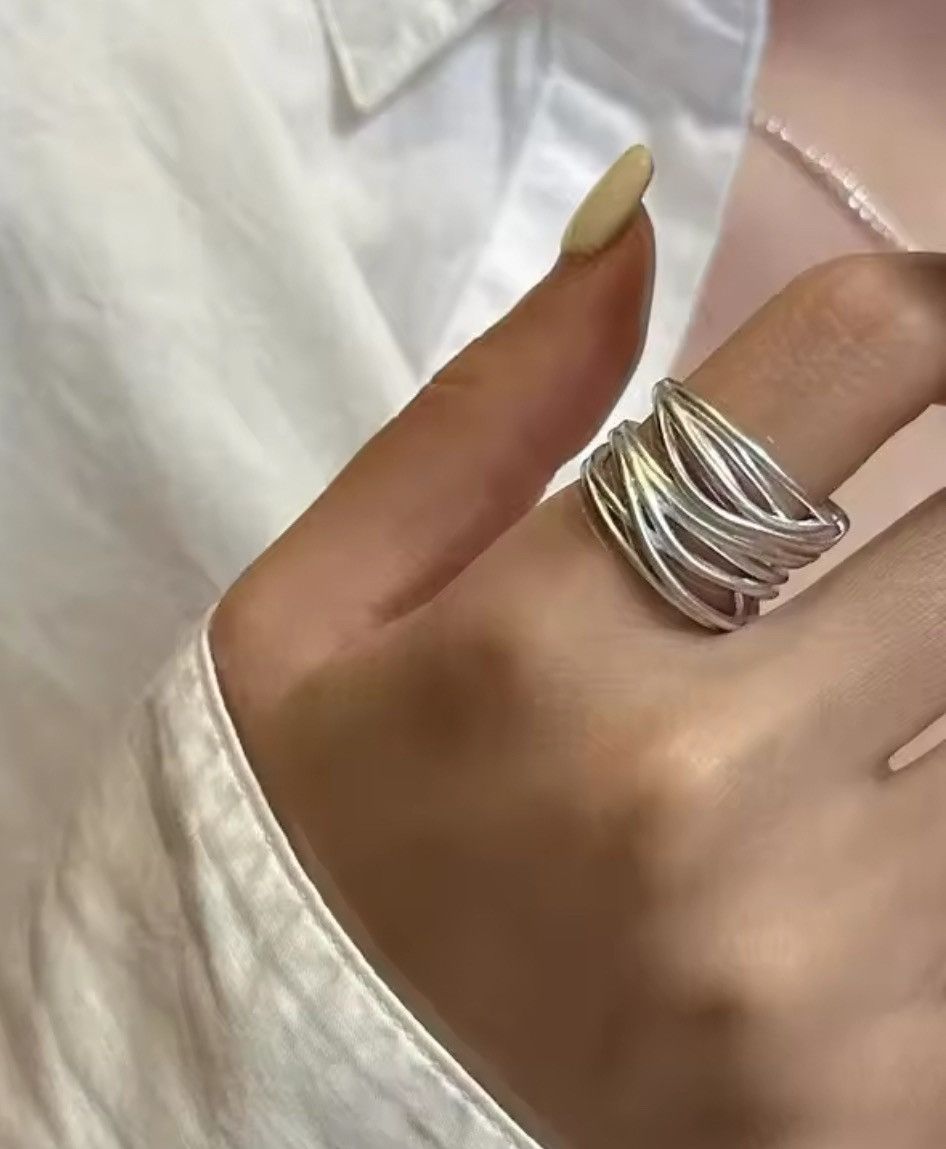 Vintage Open Ring With Cross Line Design Size ONE SIZE - 1 Thumbnail