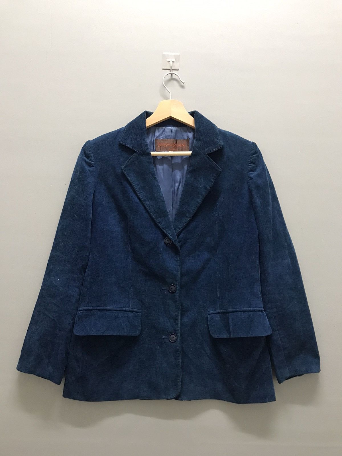 Vintage 90s Yves Saint Lauren Blue Velvet Blazer