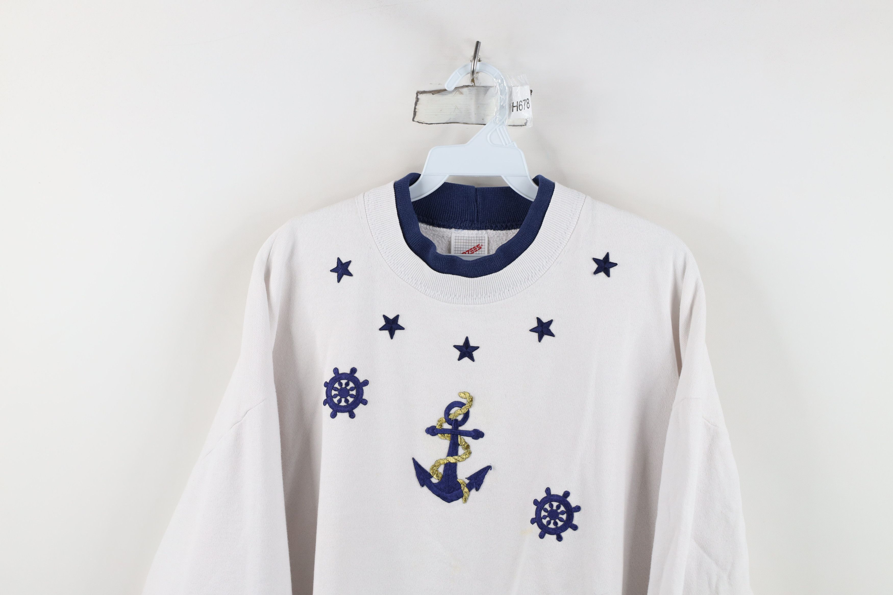 Vintage Vintage 90s Streetwear Boat Anchor Sweatshirt White USA Size XL / US 12-14 / IT 48-50 - 2 Thumbnail