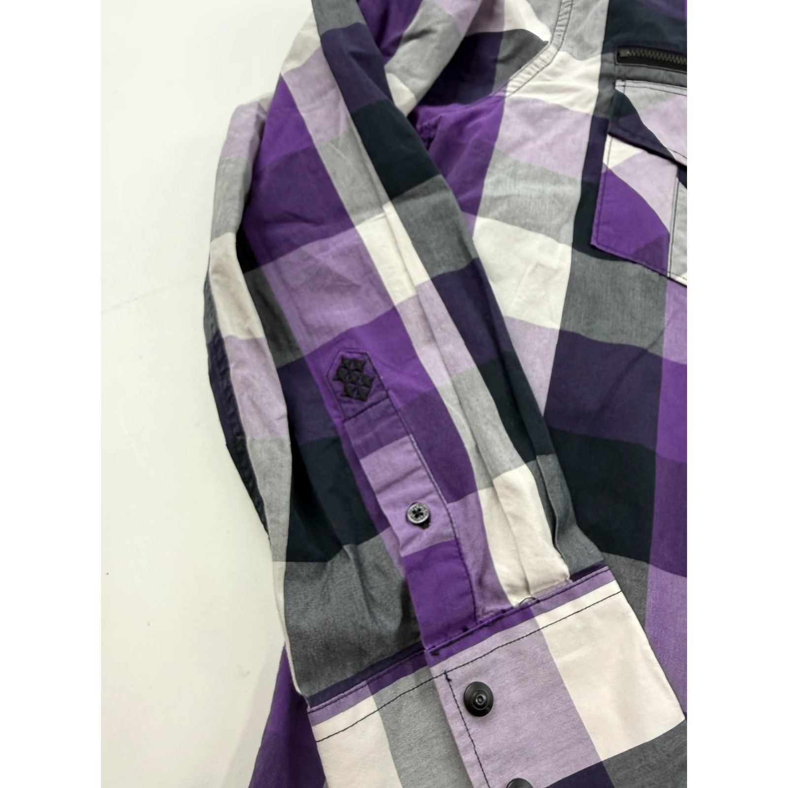 Vintage 7 Diamonds Shirt Mens XL Purple Plaid Long Sleeve Button Front Zip Chest Pocket Size US XL / EU 56 / 4 - 3 Thumbnail