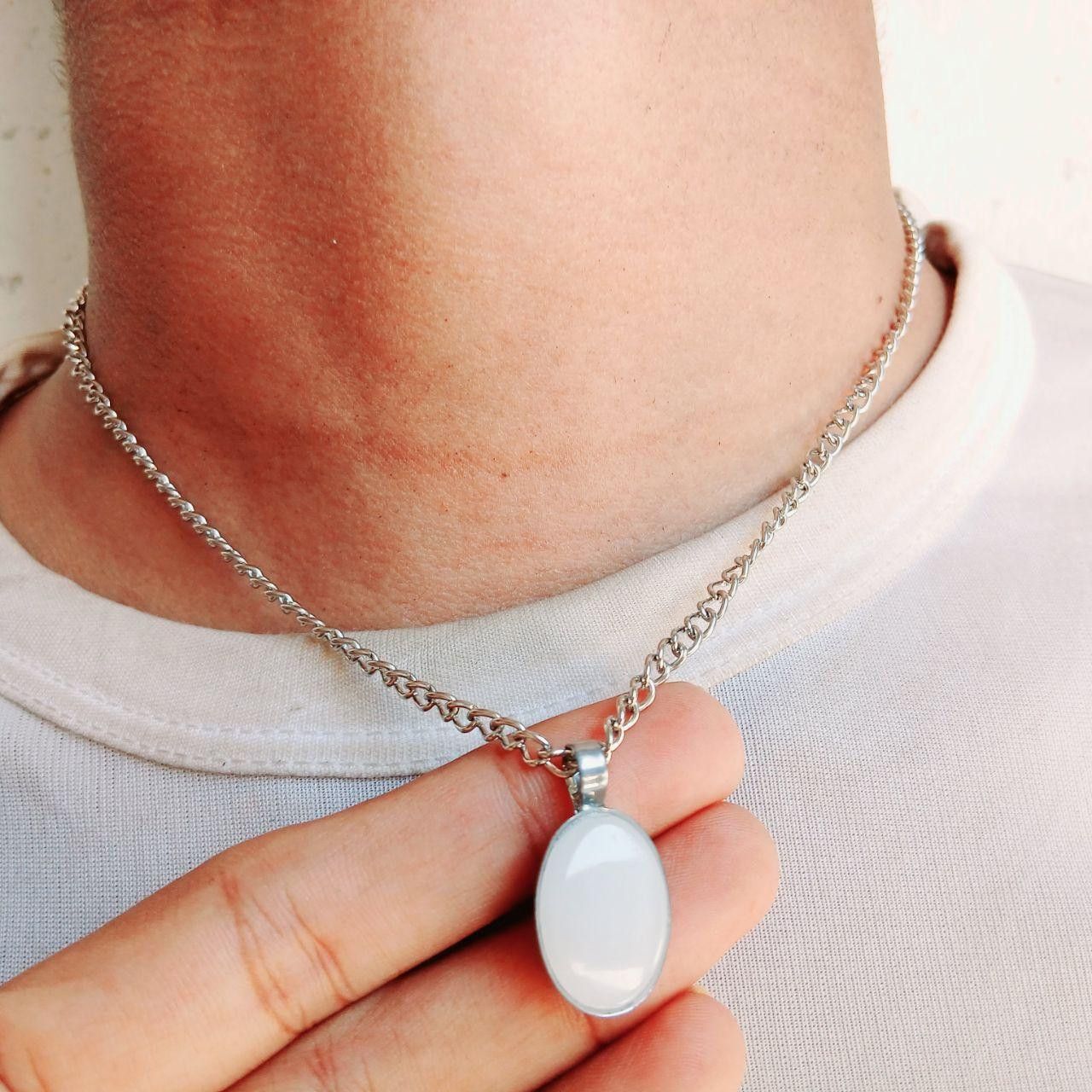 Other Retro Silver Chain Natural Gemstone Pendant Necklace Size ONE SIZE - 1 Thumbnail