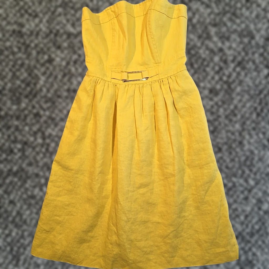 banana republic yellow halter dress Banana Republic Sundress 100% Linen Sun Lined Women's Size 0 Womens Linen Sundress Beach City Classic Designer 90s? kuchipidi taragam plate Indian wedding props