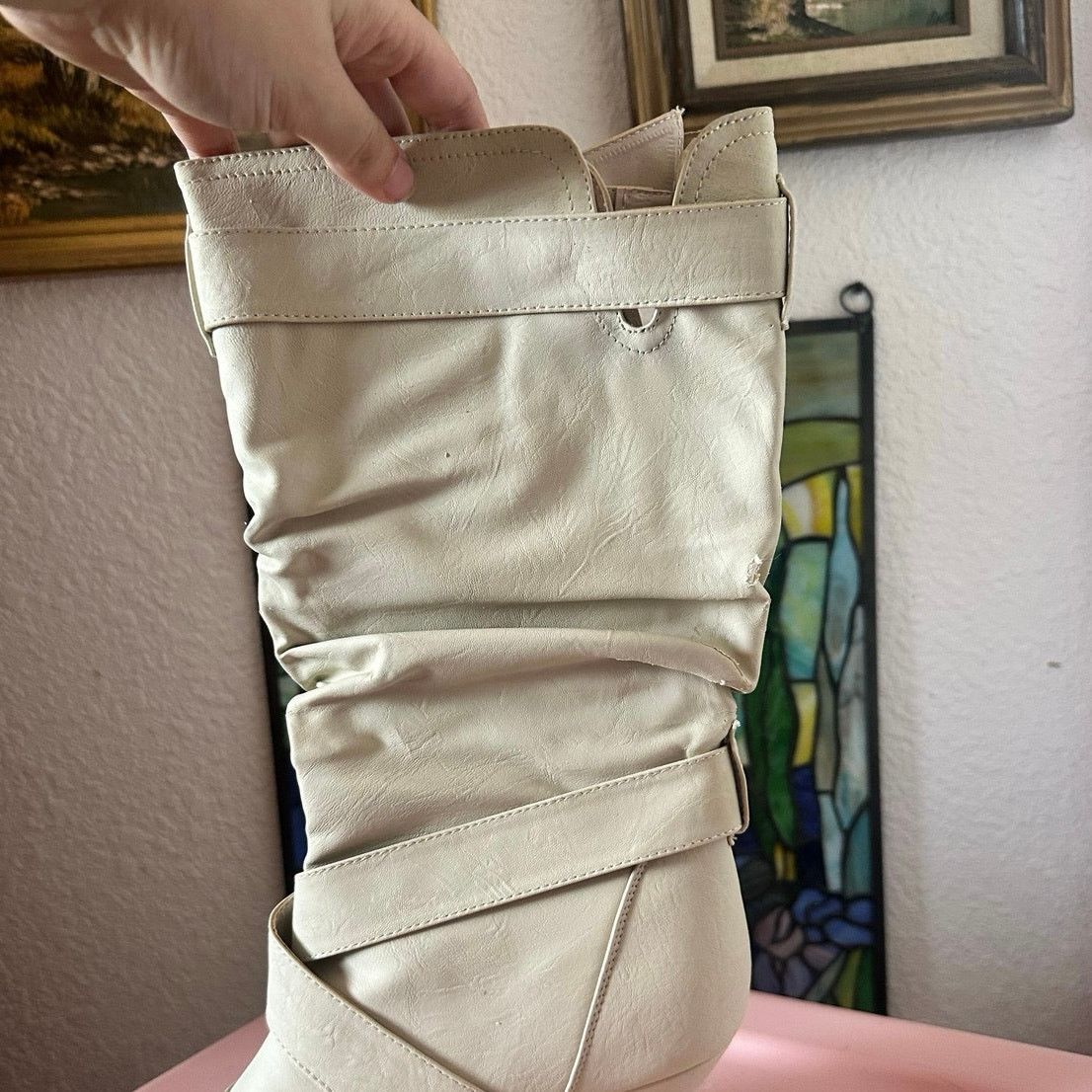 Other shiekh cream calf boots heels, need work vintage Size US 7.5 / IT 37.5 - 8 Thumbnail