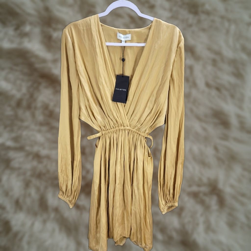 Halston Halston Leila Dress in Techno-Satin Cross Front Cocktail Sz 6 NWT Tan Size M / US 6-8 / IT 42-44 - 1 Thumbnail