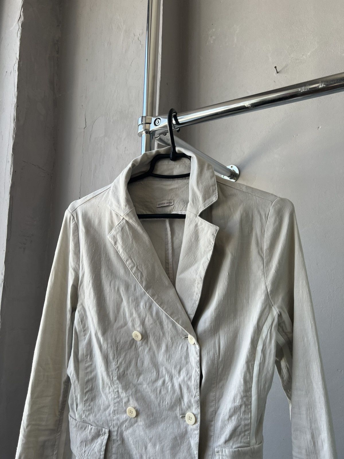 Annette Gortz ANNETTE GORTZ AVANTGARDE DOUBLE-BREASTED LINEN BLAZER JACKET Size XS / US 0-2 / IT 36-38 - 3 Thumbnail