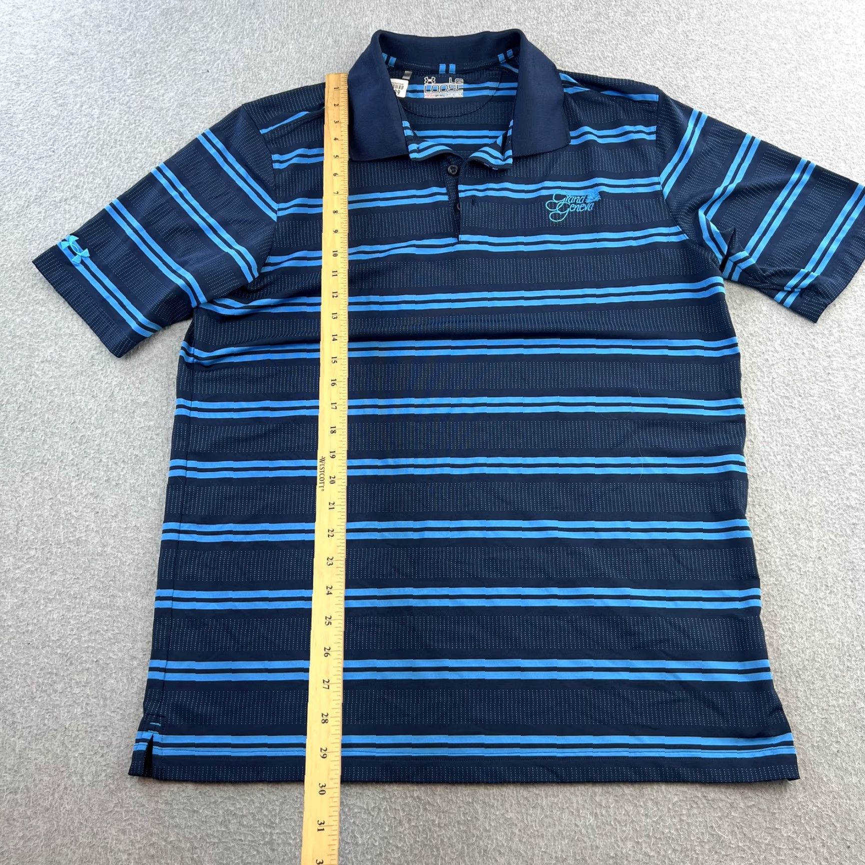Under Armour Under Armour Shirt Mens Large Blue Striped HeatGear Grand Geneva Golf Polo Size US L / EU 52-54 / 3 - 3 Thumbnail