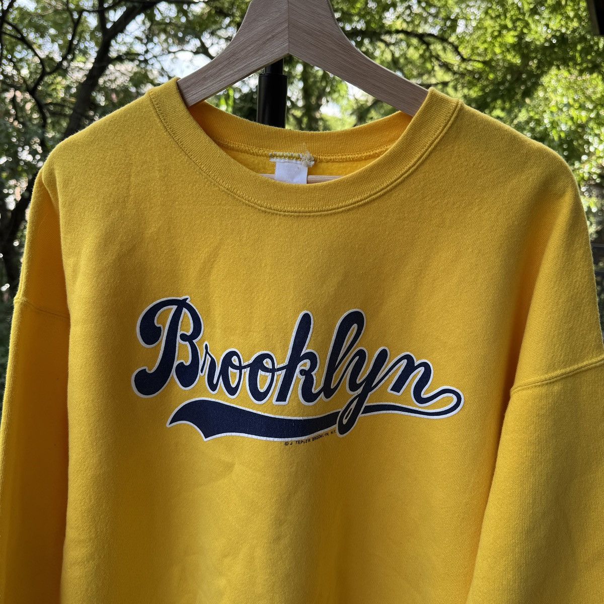 Vintage 90s Brooklyn New York Yellow Sweatshirt ERD Grunge Faded Size US XL / EU 56 / 4 - 5 Thumbnail