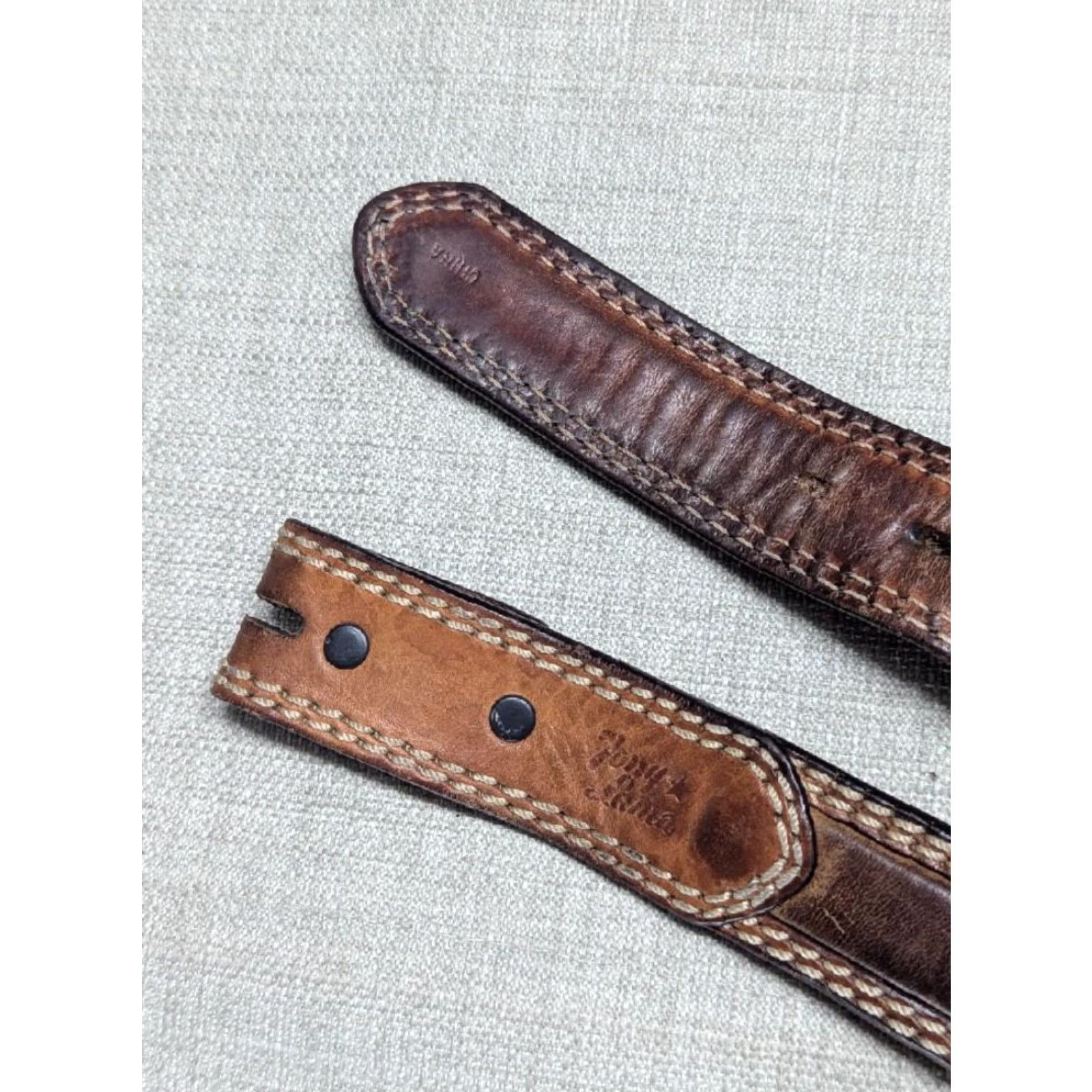 Tony Lama TONY LAMA Belt 34 Cowhide Leather Stitched Brown Western Belt Men Size 34 - 2 Thumbnail