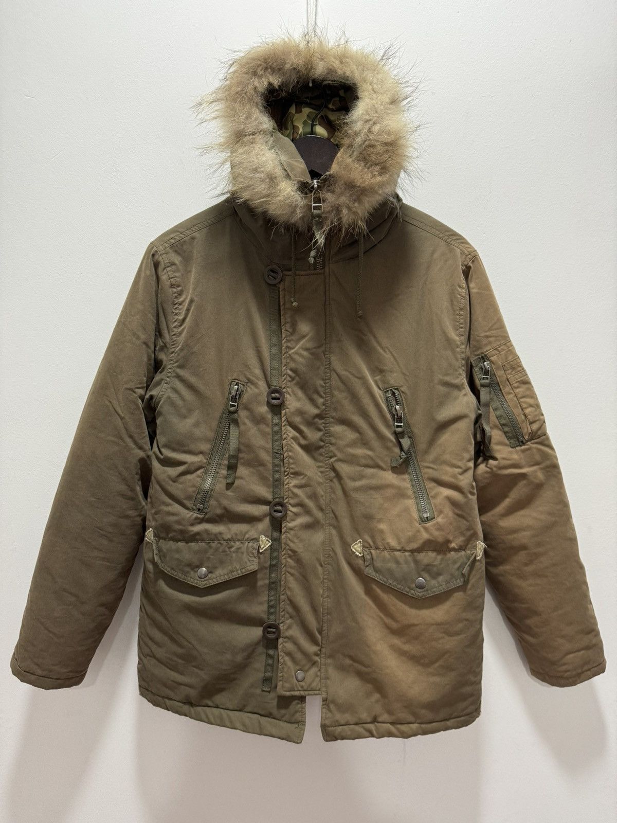 If Six Was Nine × Le Grande Bleu (L.G.B.) × Vintage VINTAGE FUR HOODIE LINED CAMO SUN FADED JACKET Size M / US 6-8 / IT 42-44 - 1 Thumbnail