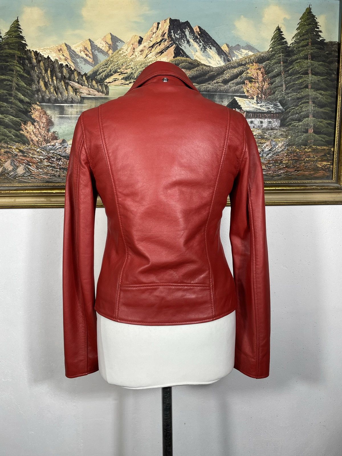 Schott Lambskin Leather Zip Red Biker Jacket Motor Harley