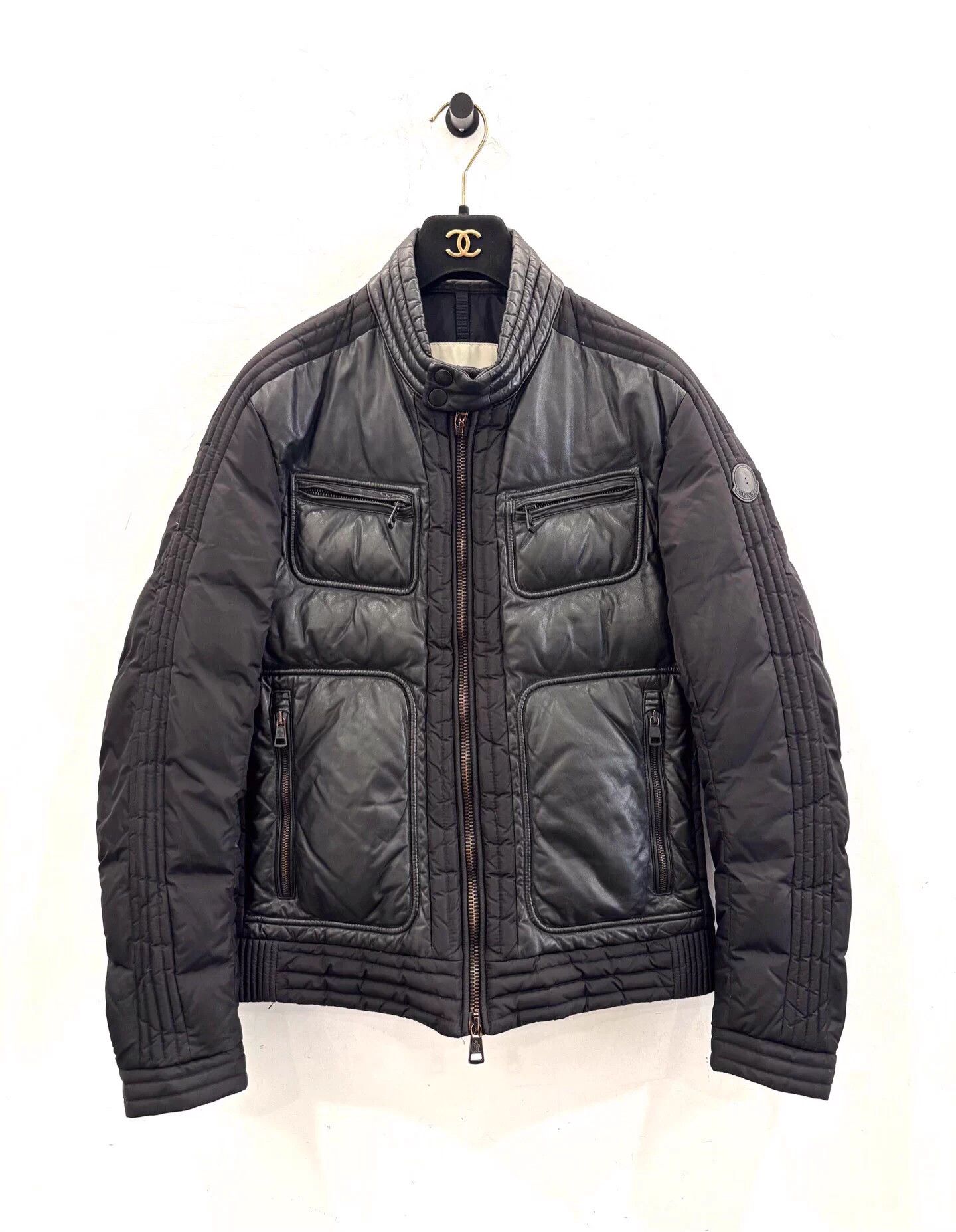 Moncler Moncler Allemand Men's Black Leather SideLog Biker Puffer Size US S / EU 44-46 / 1 - 1 Thumbnail