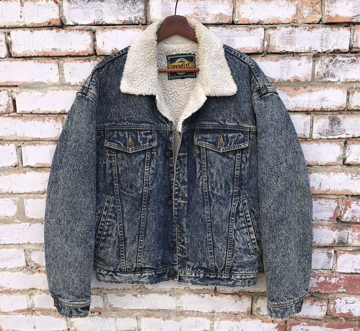 Vintage Vintage Denim Blue washed Lined Sherpa Jacket By Express Size US L / EU 52-54 / 3 - 13 Thumbnail