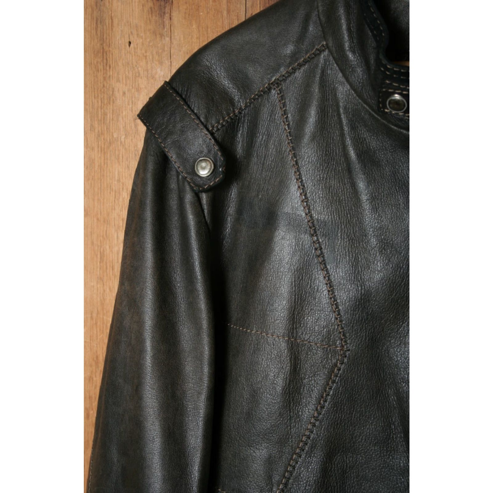 Vintage VINTAGE Wilsons Italian Leather Cafe Collar Jacket Slim Fitting Men’s L Brown Moto Jacket Size US L / EU 52-54 / 3 - 3 Thumbnail