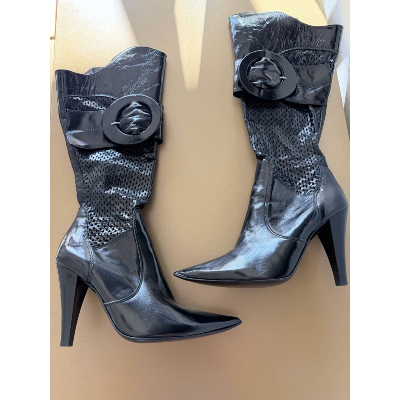 Other Black Mid-Calf Pointed Mesh Toe Heel Boots size 7 heel 4 in Size US 7 / IT 37 - 1 Thumbnail