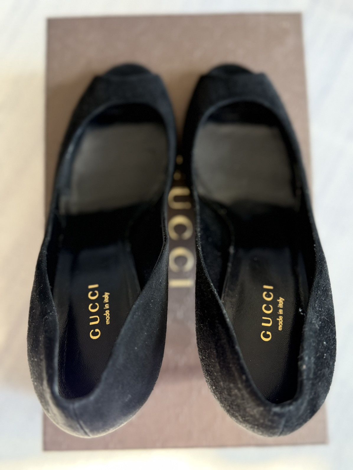 Gucci Gucci Women's Black Suede Peep-Toe Pumps Heels Shoes EU 37 Size US 7 / IT 37 - 10 Thumbnail