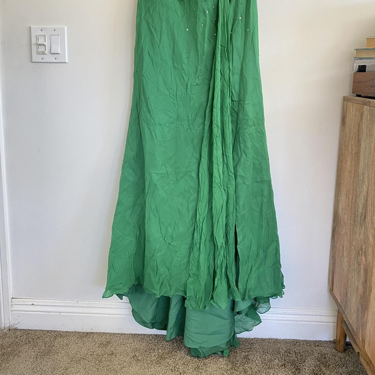 Designer TIFFANY DESIGNS GREEN PROM SILK MAXI DRESS SPARKLE BEADED 12 Size XL / US 12-14 / IT 48-50 - 3 Thumbnail