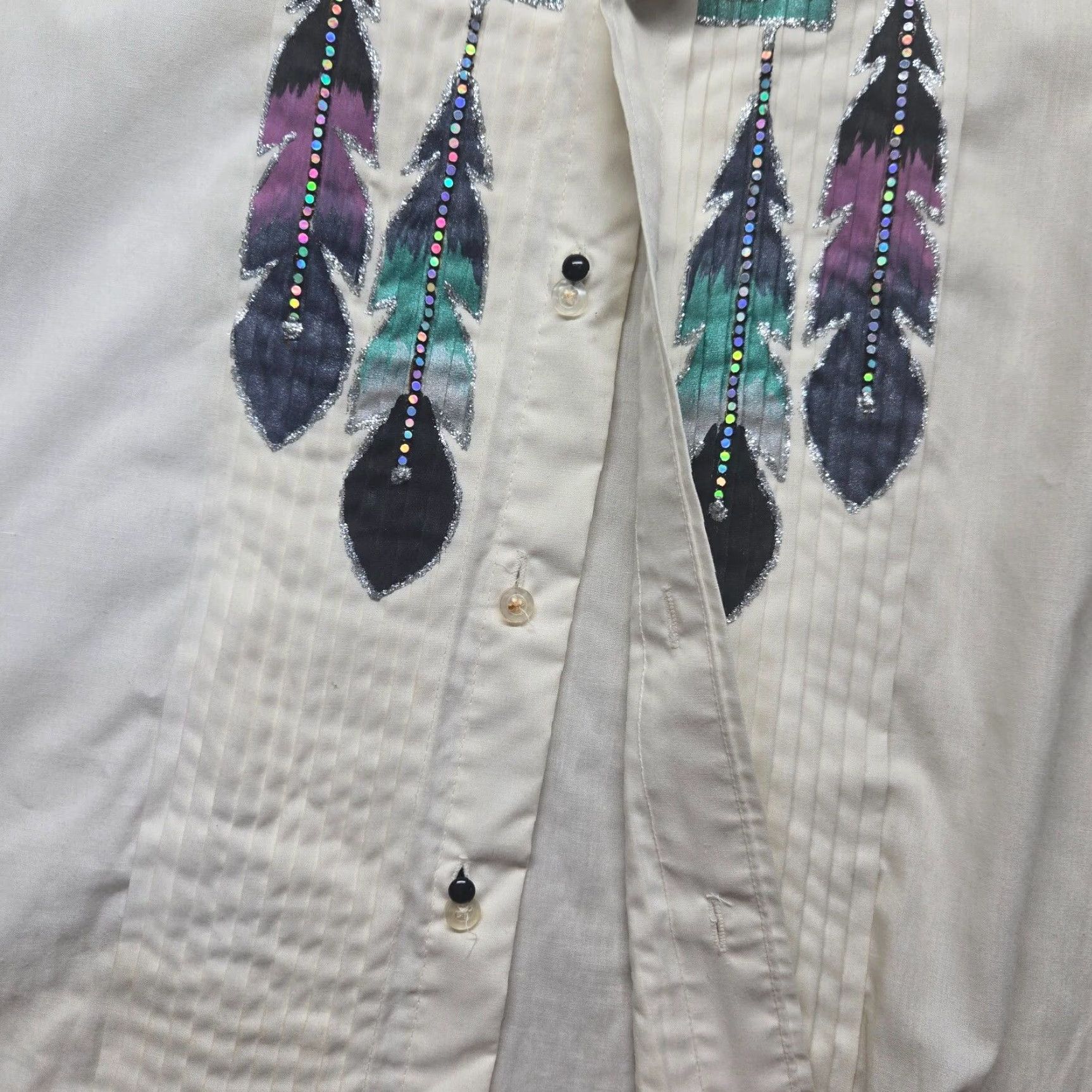 Vintage Vintage Wanted Beads White Dress Shirt Men M 90s Embroidered Rhinestone Long Sleeve Size US M / EU 48-50 / 2 - 6 Thumbnail
