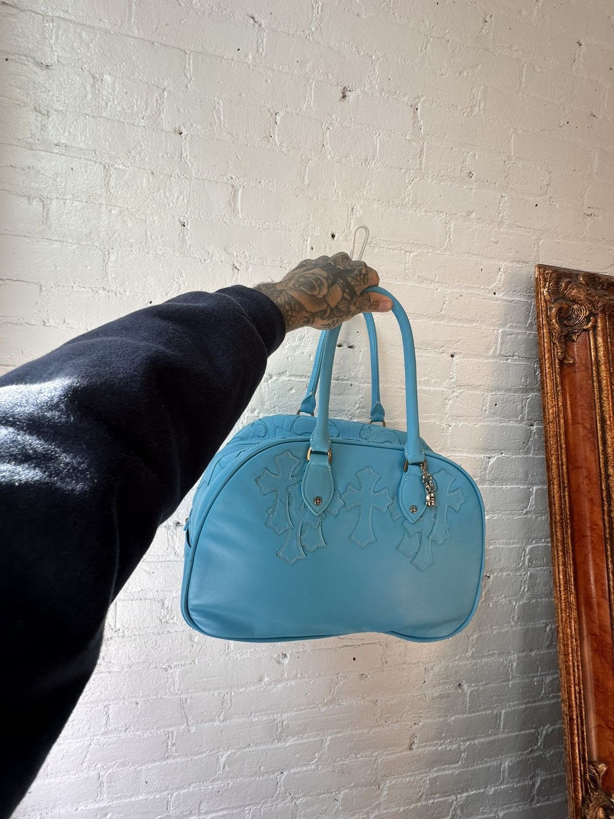 Chrome Hearts CHROME HEARTS XL LEATHER CROSS TURQUOISE TRAVEL DUFFLE BAG Size ONE SIZE - 5 Thumbnail