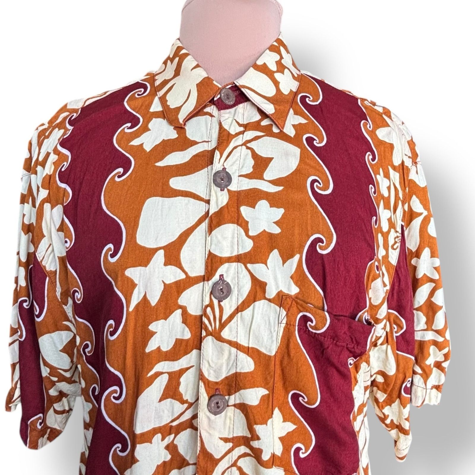 Vintage Vintage 90s Pineapple Lava Rust Burgundy Hibiscus Floral Top Size US L / EU 52-54 / 3 - 2 Thumbnail