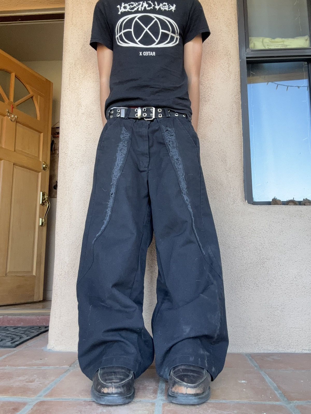Other custom carti black flared distressed baggy pants Size US 34 / EU 50 - 1 Thumbnail