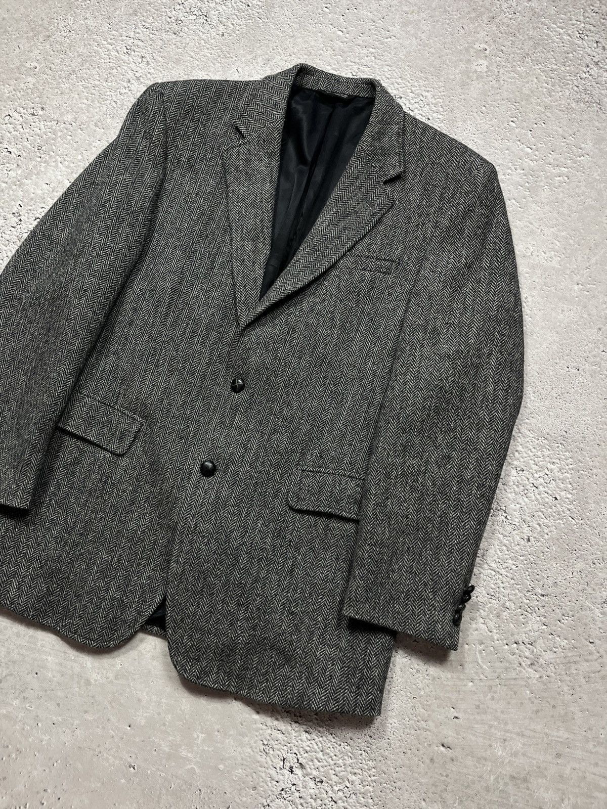 Harris Tweed Harris Tweed Herringbone Wool Blazer 42L Gray Jos A Bank Size 42L - 2 Thumbnail