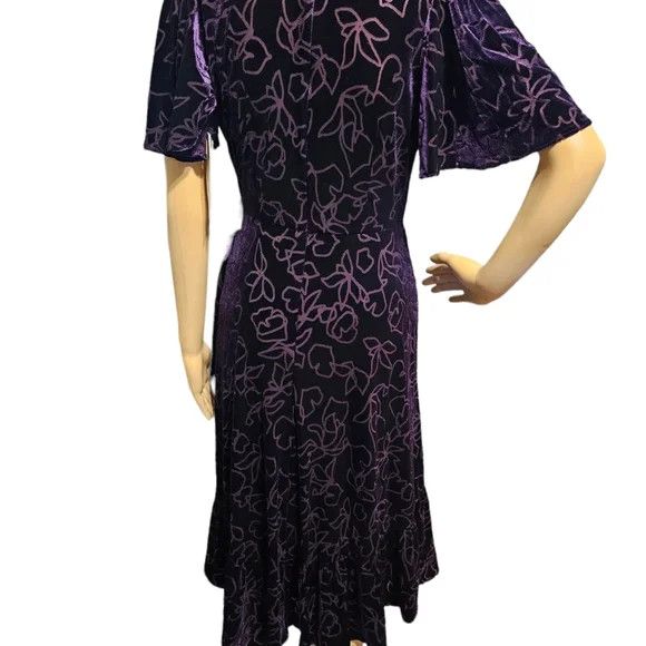 Calvin Klein Short Sleeve V-Neck Ruffled Hem Faux Wrap Velvet Purple Size XS / US 0-2 / IT 36-38 - 2 Thumbnail